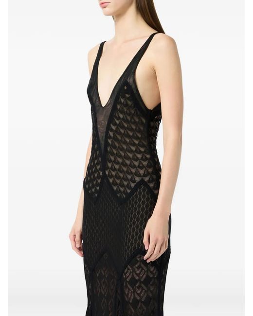 Blumarine Black Patterned V-neck maxi dress