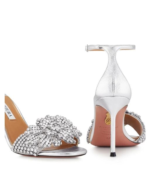 Aquazzura Metallic 85Mm Peony Crystal Sandals