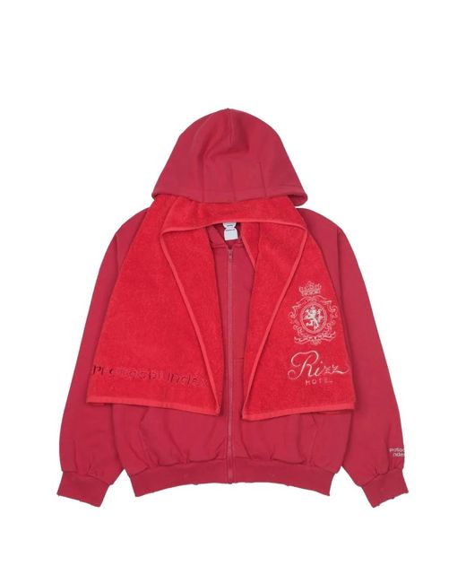 Protocol Index Red Terry-Towel Zip-Up Hoodie for men