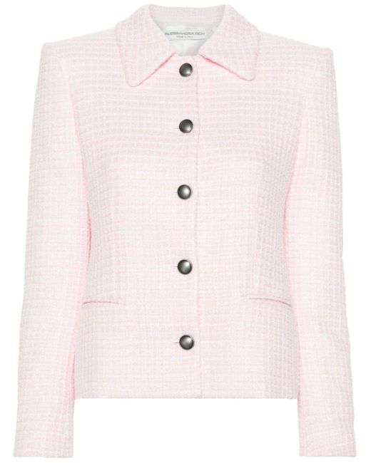 Alessandra Rich Pink Sequin Checked Tweed Jacket