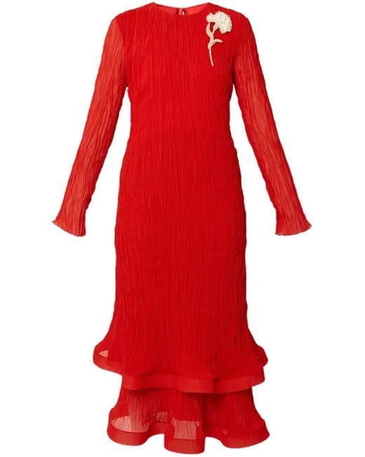 Erdem Red Midikleid Mit Langen Ärmeln