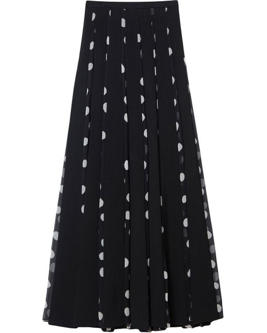 Carolina Herrera Black Polka-dot Pleated Maxi Skirt
