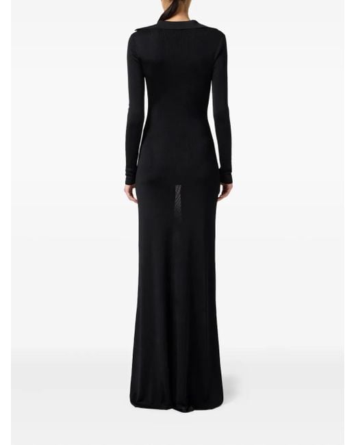 Elisabetta Franchi Black V-neck Button-details Maxi Dress