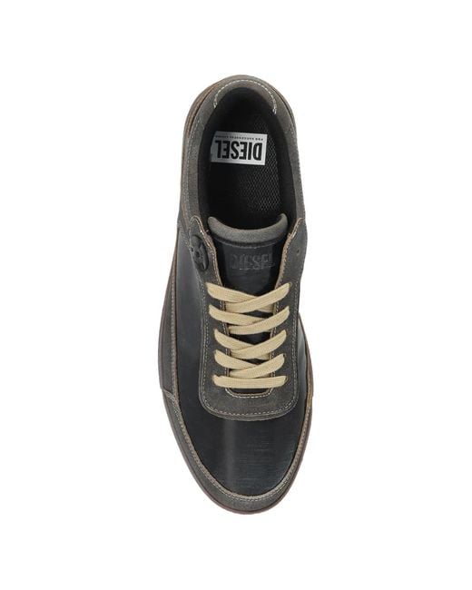 DIESEL White S-D-Coffee Panelled Leather Sneakers for men