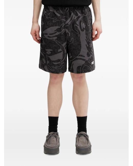 Aape By A Bathing Ape Black Graphic-Print Logo-Print Shorts for men