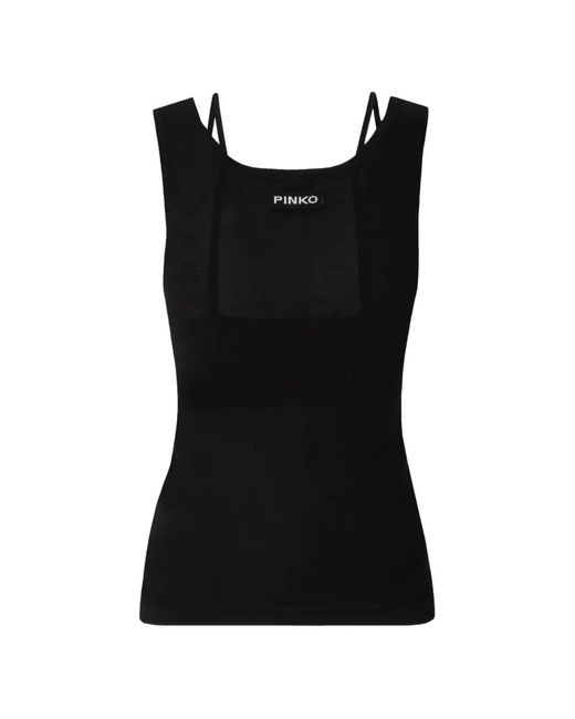 Pinko Black Knitted Vest Top With Mother-Of-Pearl Buttons