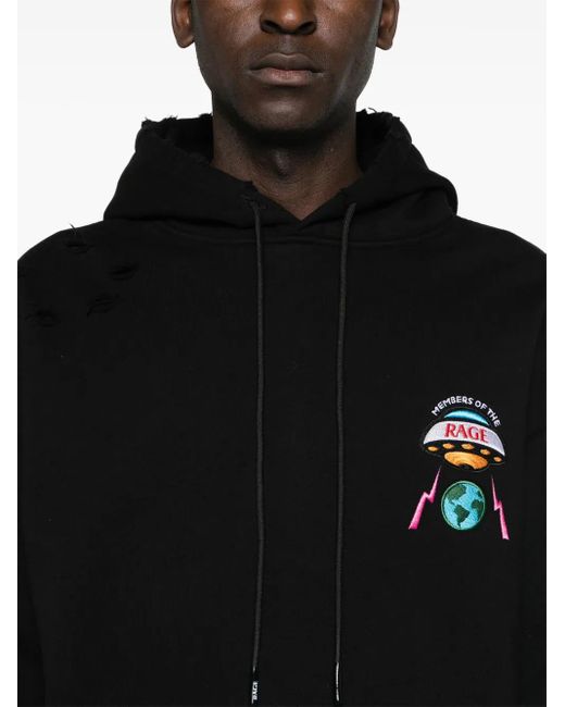 Members of The Rage Black Logo-Patch Distressed Hoodie for men