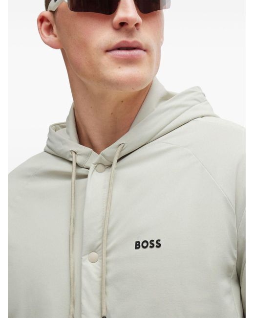 Boss Gray Logo-print Hooded Jacket for men