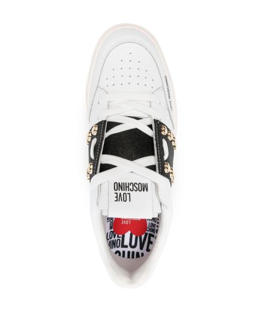 Love Moschino White Glitter-embellished Sneakers