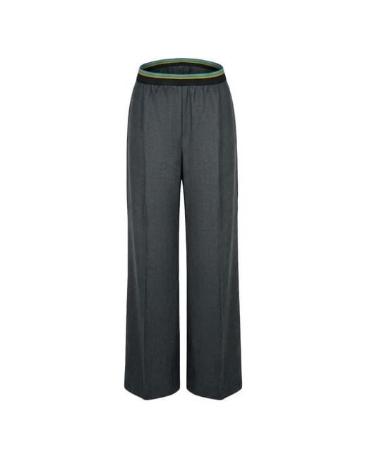 Plan C Blue Striped-Waistband Wool Trousers