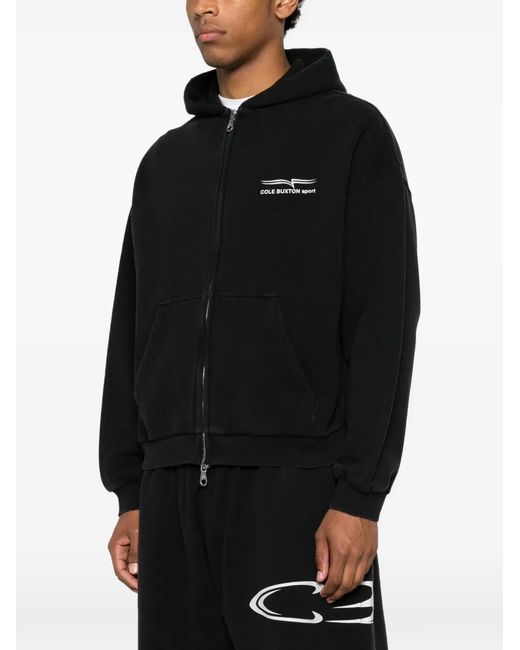 Cole Buxton Black Logo-Print Zip-Up Hoodie for men