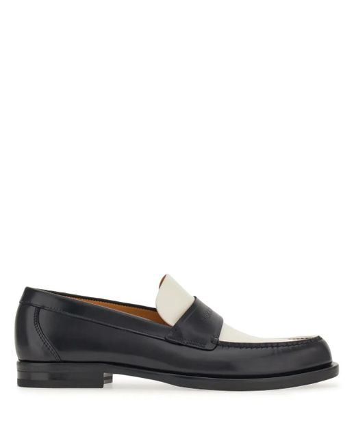 Ferragamo Black Logo-Debossed Two-Tone Loafers for men
