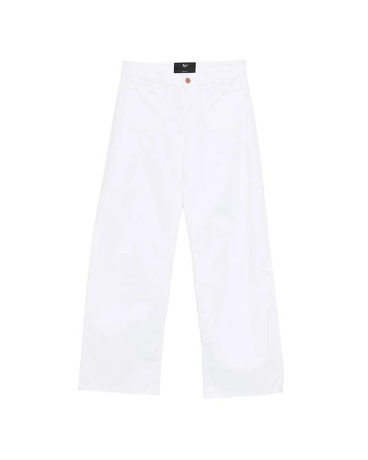 3x1 White Patch-Pocket Wide-Leg Jeans