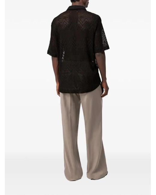 Drykorn Black Bijan 02 Crochet-Knit Short-Sleeve Shirt for men