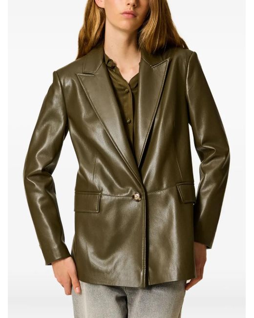 Twinset Green Peak-Lapel Single-Button Blazer