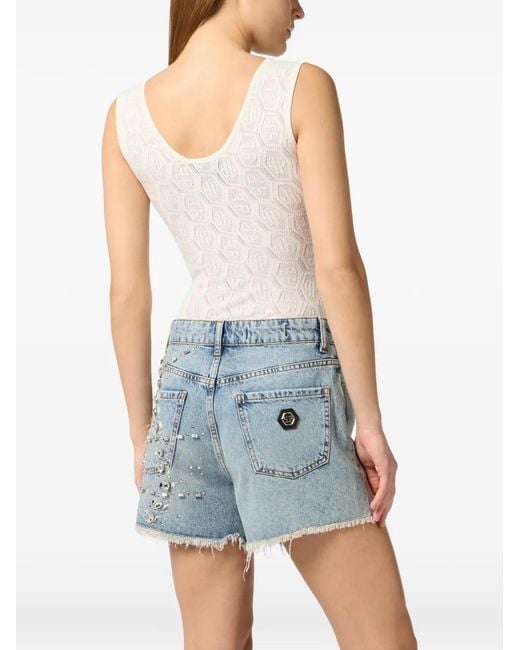 Philipp Plein White Monogram Knit Tank Top