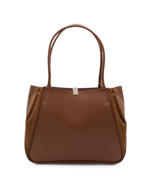 Coccinelle Brown Suede-Panel Leather Tote Bag