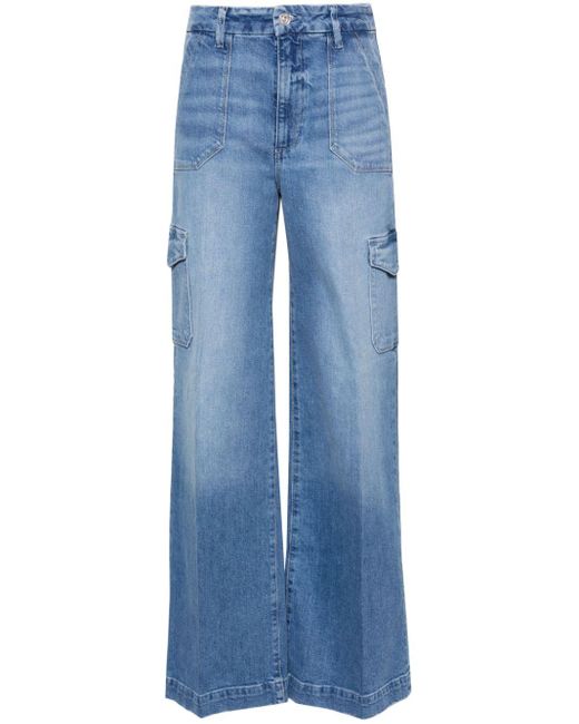 PAIGE Harper High Waist Jeans Met Wijde Pijpen in het Blue