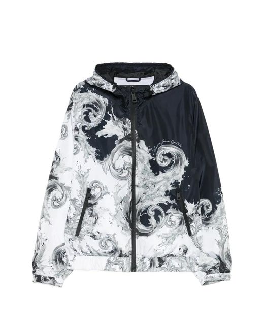 Versace Jeans Couture White Baroque-Print Hooded Jacket for men