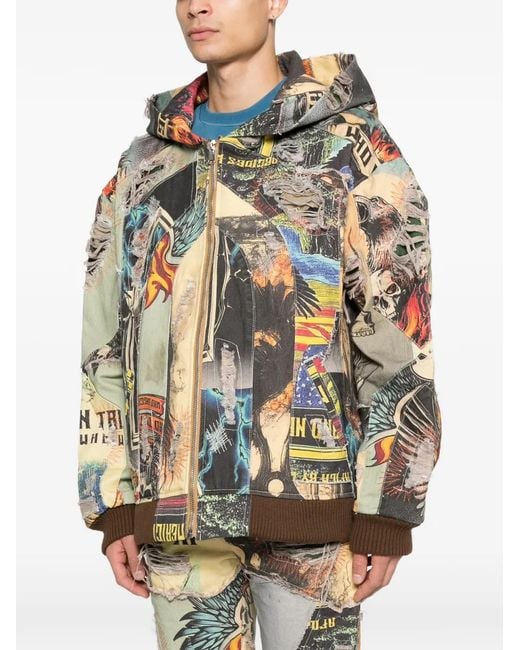 Who Decides War Green Patchwork Zip-Up Jacket for men