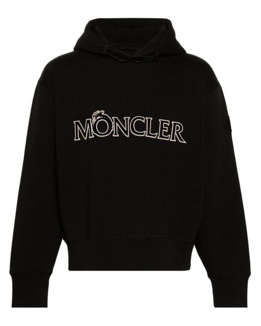Moncler Black Logo-flocked Jersey Hoodie for men