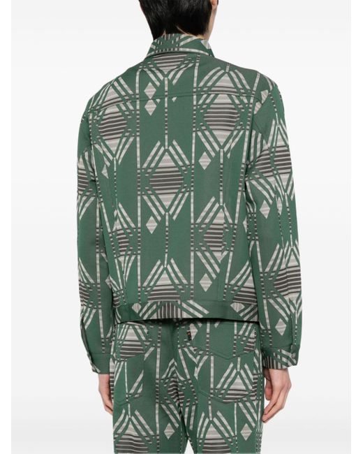 Needles Green Geometric-print Buttoned-up Jacket for men