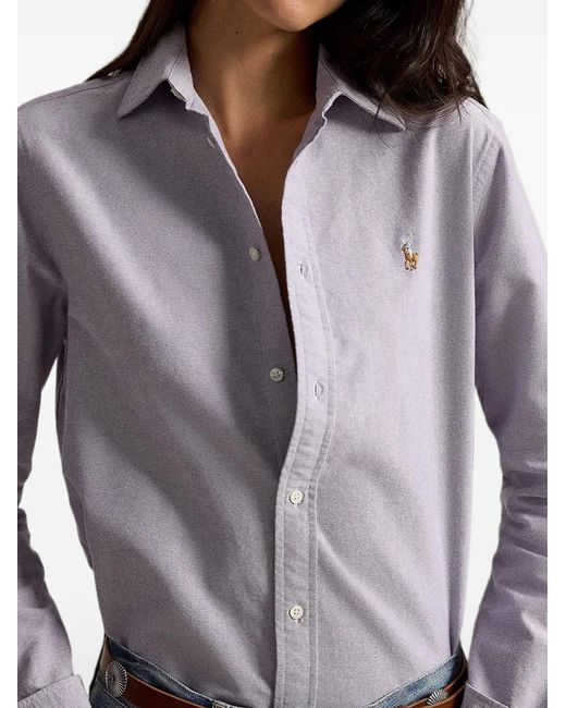 Polo Ralph Lauren Gray Logo-Embroidered Button-Down Shirt