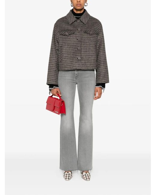 P.A.R.O.S.H. Gray Checked Frayed-Sleeve Jacket