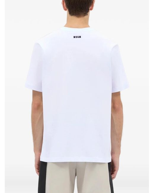 MSGM White Logo-Embroidered T-Shirt for men