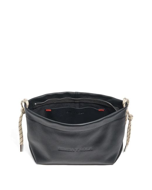 Bimba Y Lola Black Medium Embossed-Logo Drawstring Shoulder Bag