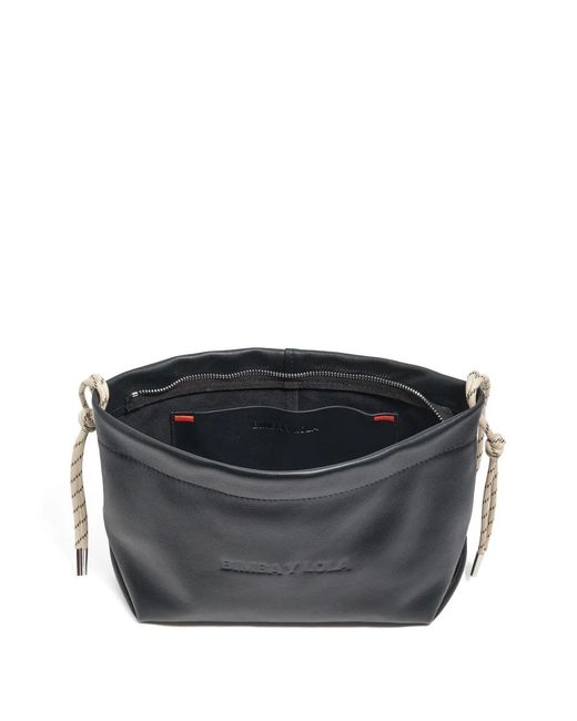 Bimba Y Lola Black Medium Embossed-Logo Drawstring Shoulder Bag