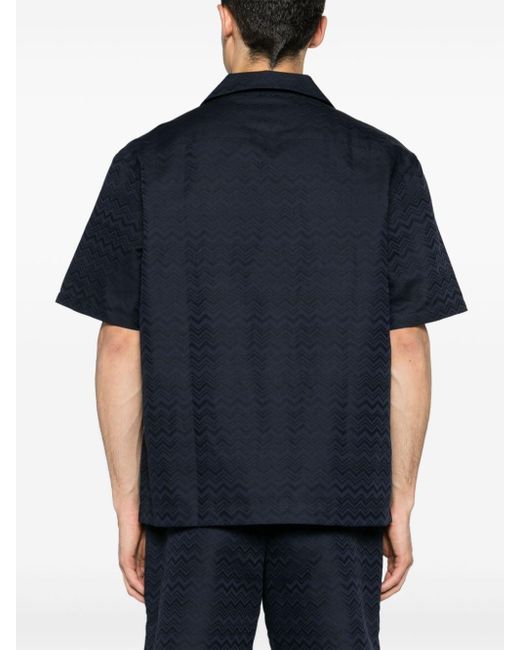 Missoni Blue Chevron-jacquard Short-sleeve Shirt for men