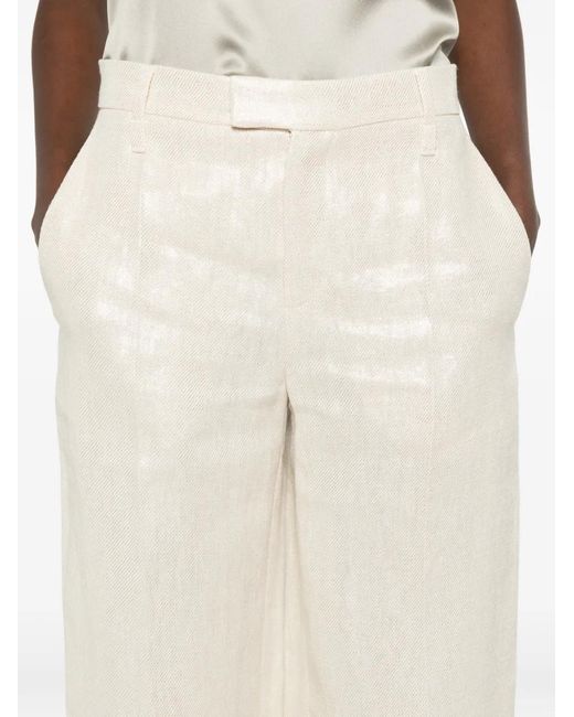Brunello Cucinelli White Lurex-Effect Linen Palazzo Pants