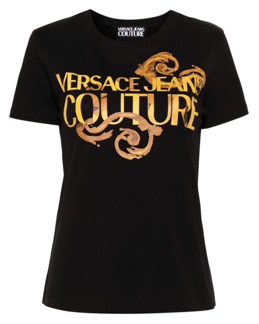 Versace Katoenen T-shirt Met Logoprint in het Black