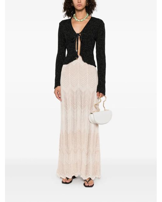 Akep Natural Chevron-Pattern Scalloped-Hem Skirt