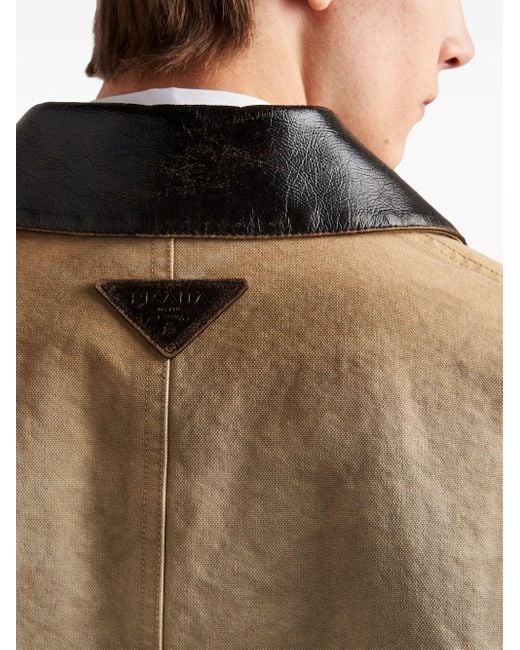 Prada Brown Triangle-logo Distressed Denim Jacket for men