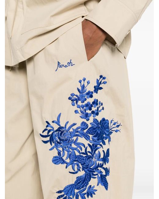 P.A.R.O.S.H. Blue Floral-Embroidered Trousers