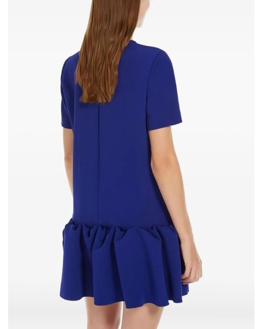 Max Mara Blue Ruffled Short-Sleeve Dress
