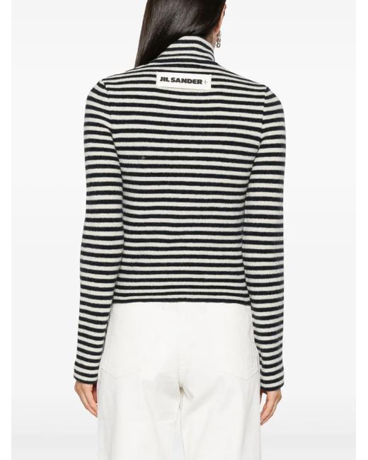 Jil Sander Black Logo-Patch Striped Wool Sweater