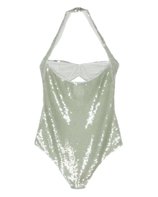 Prada Green Sequined Tulle Bodysuit