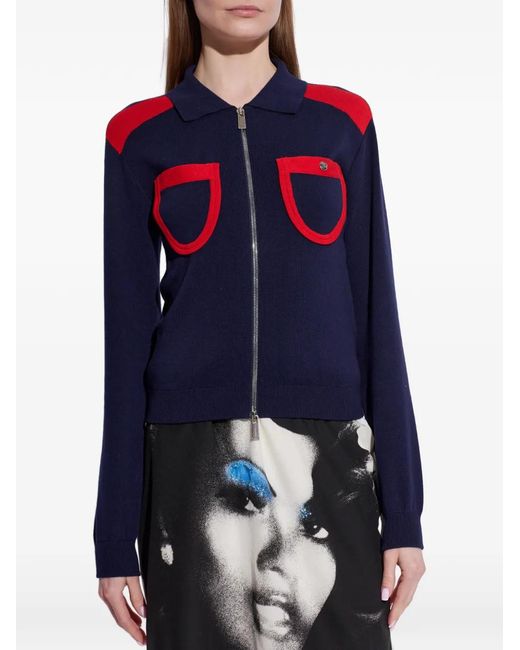 Versace Blue Zip Collared Cardigan