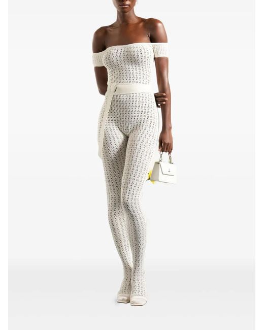 Manière De Voir Martine Pointelle Gebreide Jumpsuit Met Ceintuur in het White