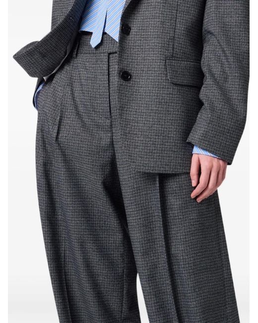 MSGM Gray Check-Pattern Pleated Trousers