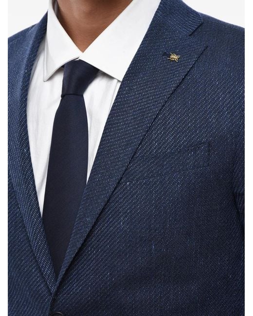 Corneliani Blue Single-Breasted Flap-Pocket Jacket for men