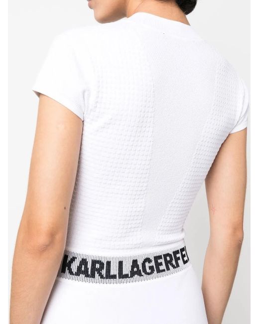 Karl Lagerfeld White Short-Sleeve Knit Midi Dress