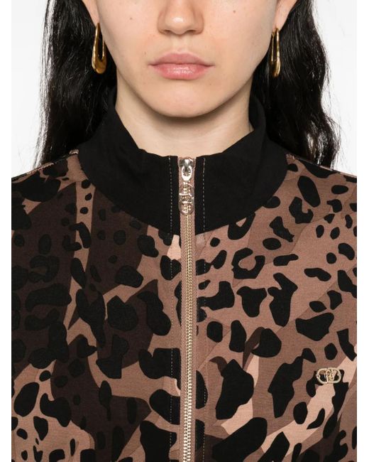 Liu Jo Brown Leopard Print Zip-Up Sweater