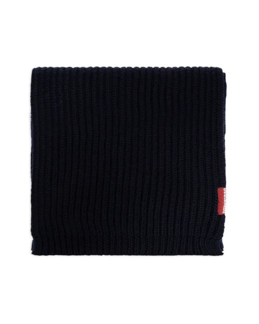 DSquared² Blue Ribbed-Knit Logo-Plate Scarf And Hat Set for men
