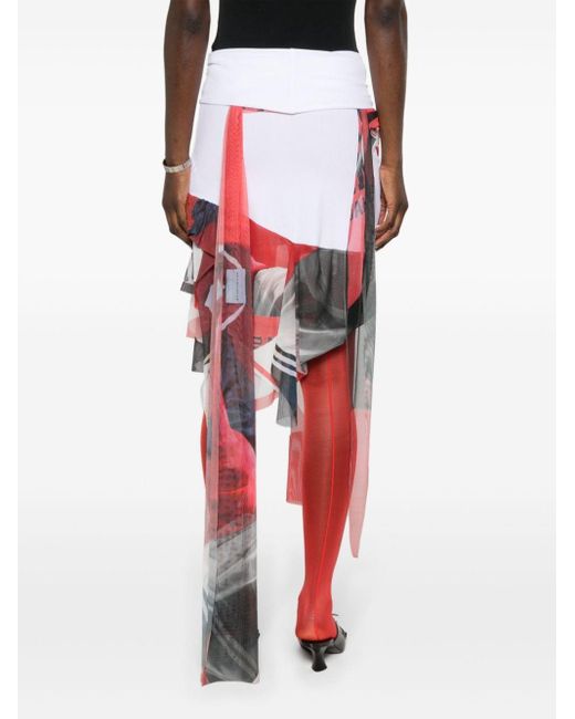 OTTOLINGER Red Mesh asymmetric midi skirt