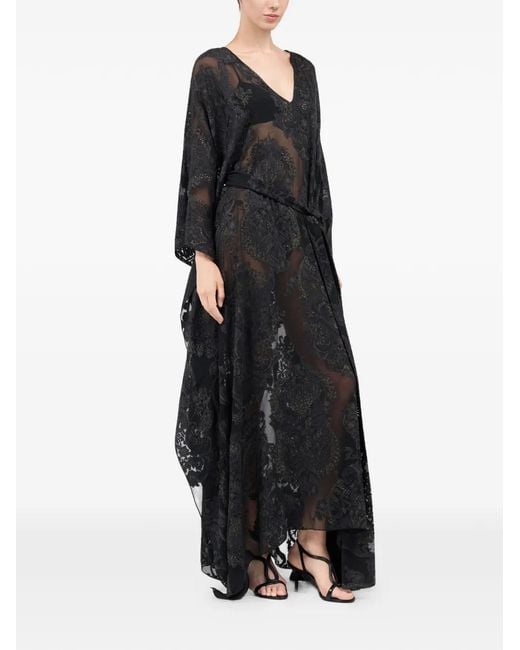 Roberto Cavalli Black Caftan À Col V À Motifs
