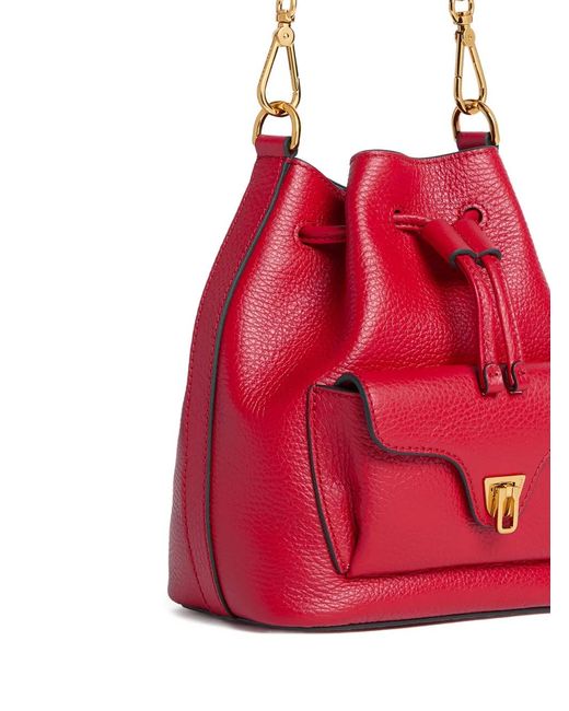 Coccinelle Red Small Beat Generation Grained-Leather Bucket Bag